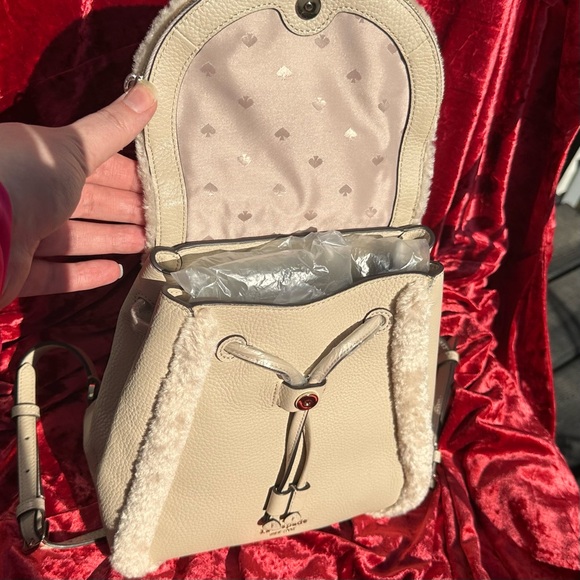 Kate Spade backpack - little - leather - fuzzy - light tan & cream - Picture 4 of 11